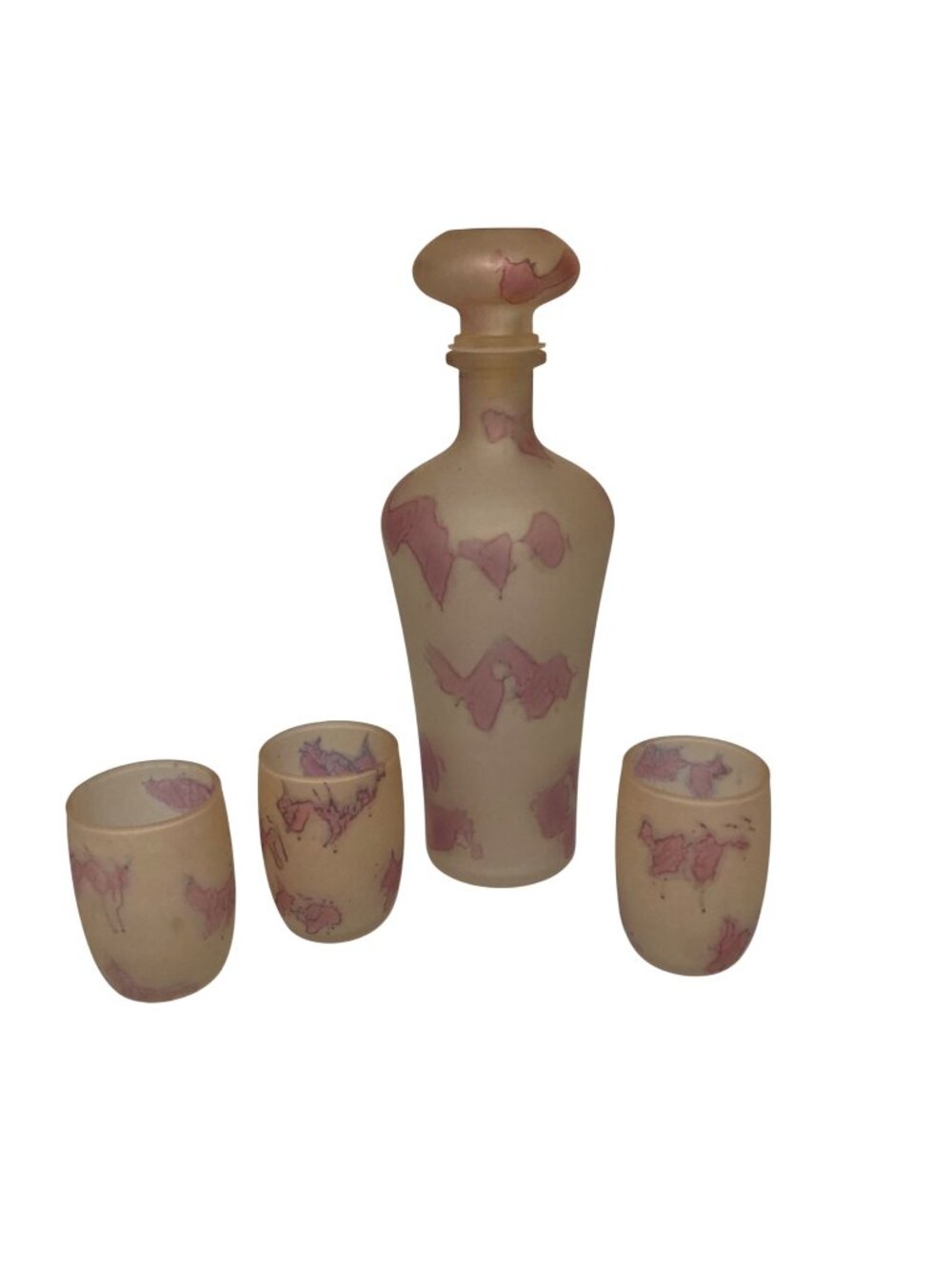 Vintage Reuven Glass Art Nouveau Decanter Set With 3 Glasses